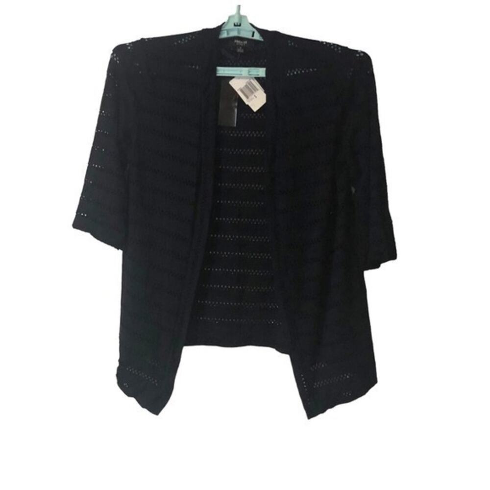 Premise Studio Womens Elbow Sleeve Crochet Open Front Cardigan Black Small NWT